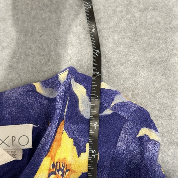 Vintage Expo Blue Floral Short Sleeve Maxi Dress Yellow Blossom Print - Picture 7 of 7